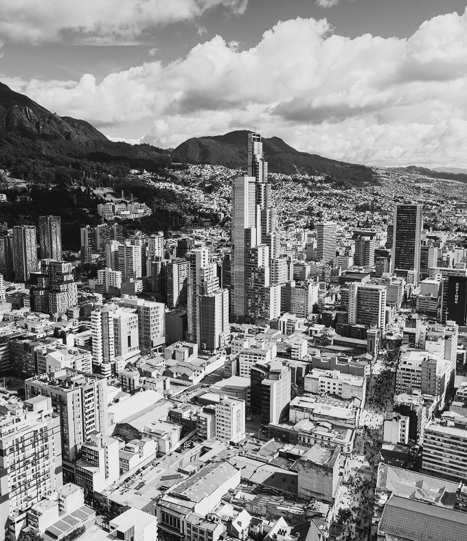 Panorámica de Bogotá en blanco y negro
